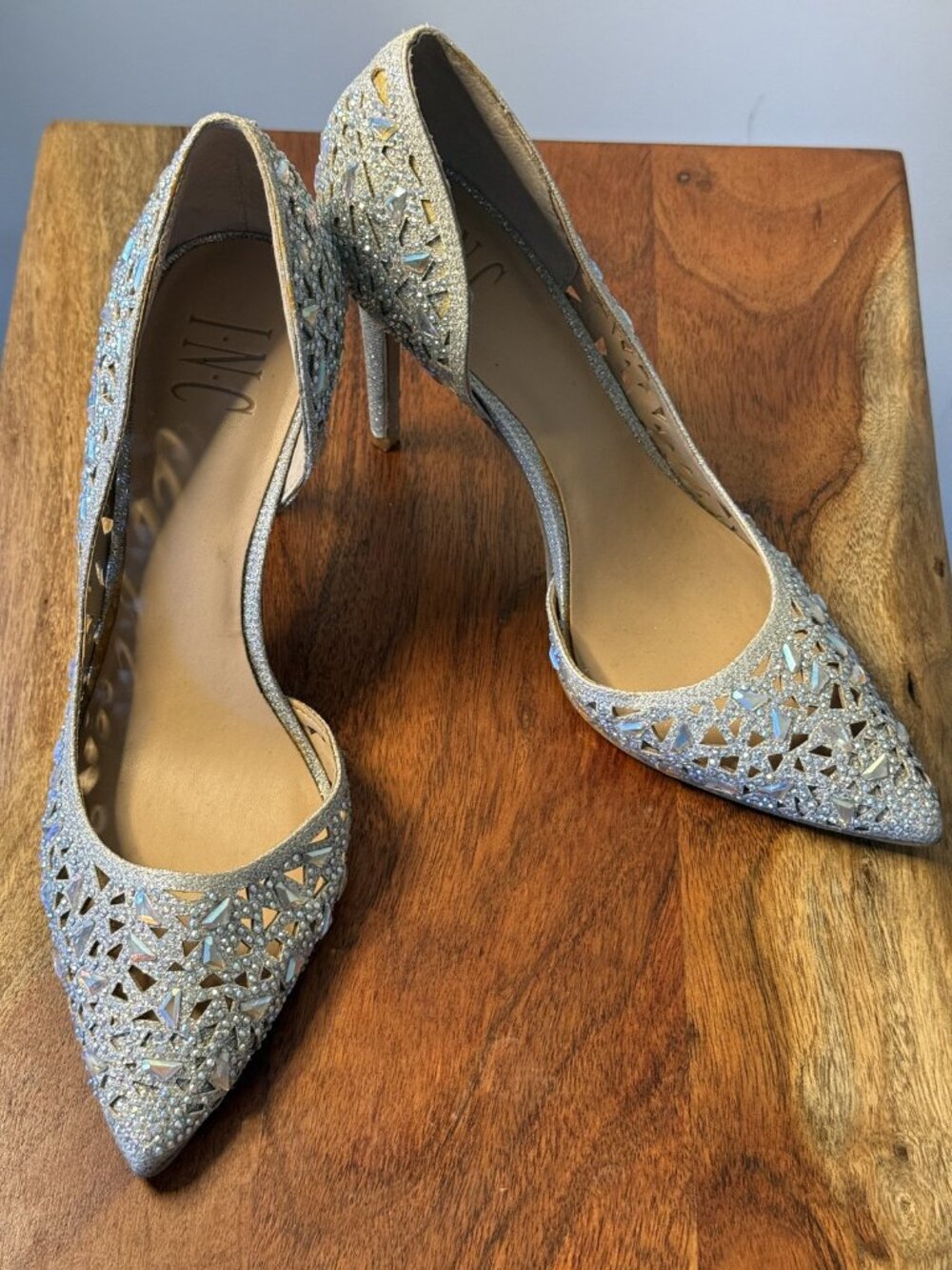 Light Blue Embellished Pointed Toe Pumps